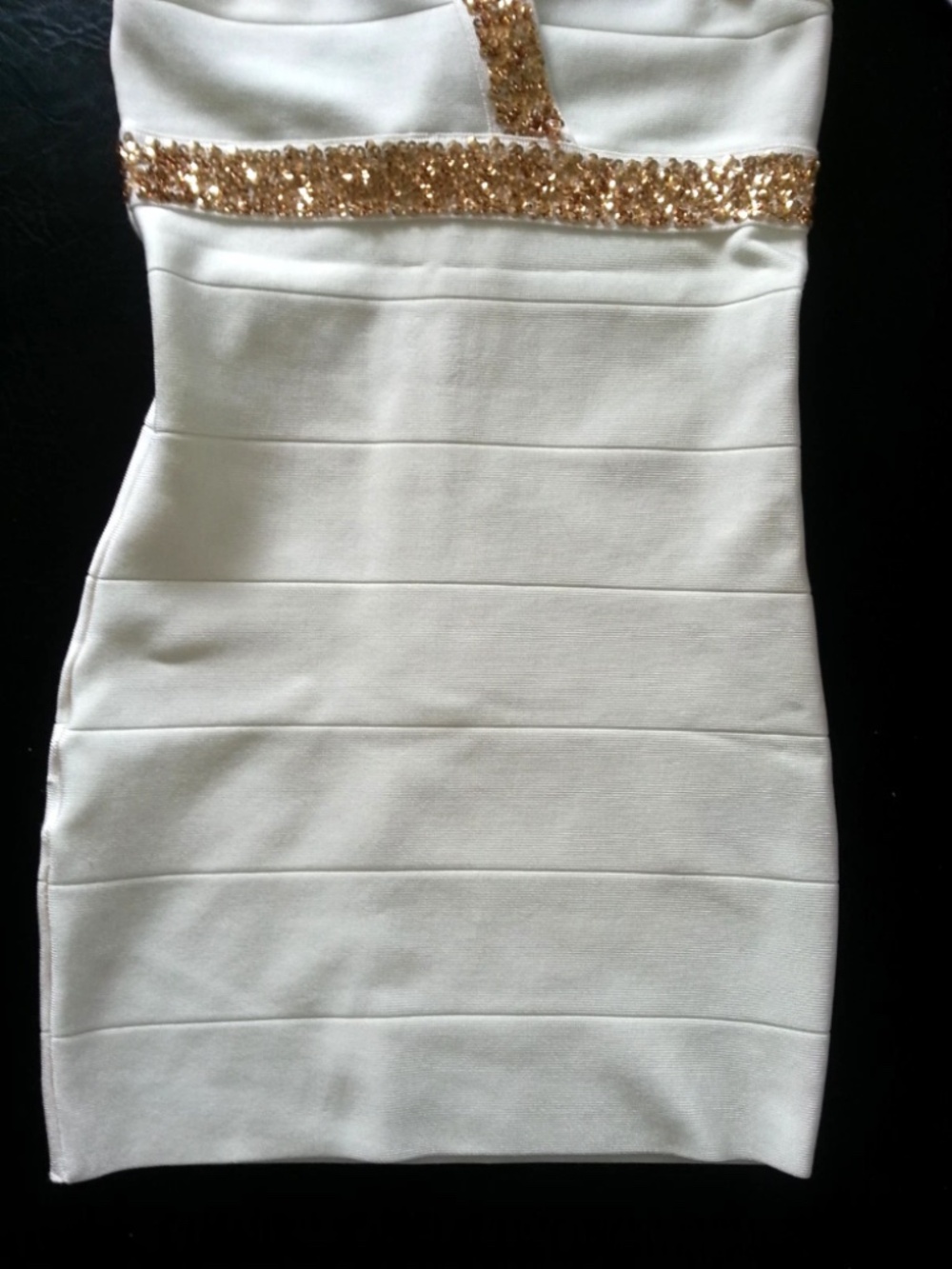 New bebe ivory white gold sequin halter zip bandage top dress - Picture 4 of 6
